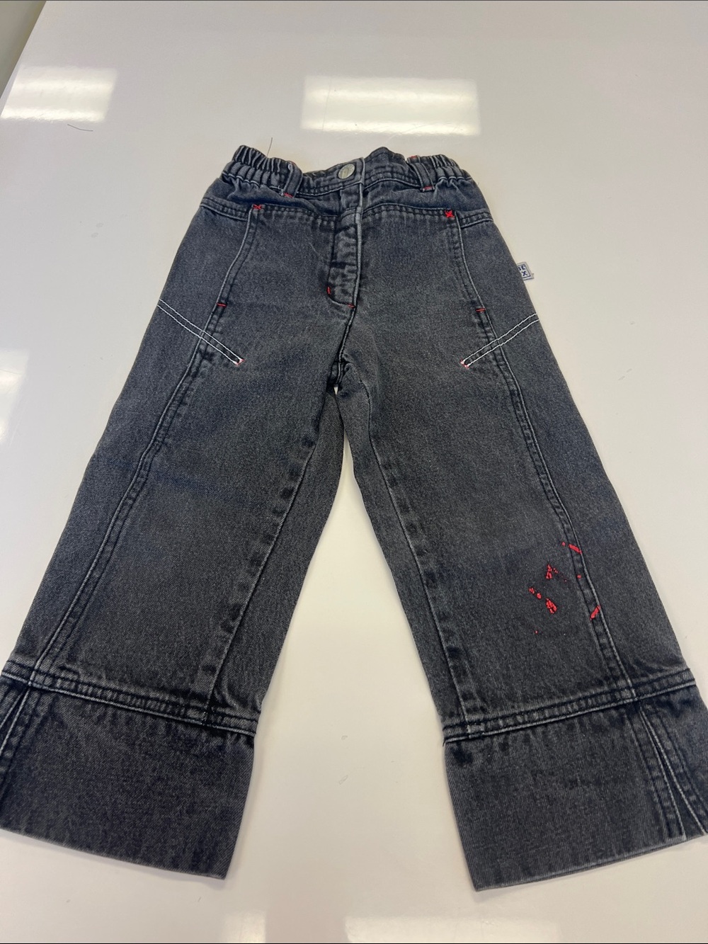 Girls Black jeans Kids' Wide Leg Jeans with Red Stitching European Sz 4